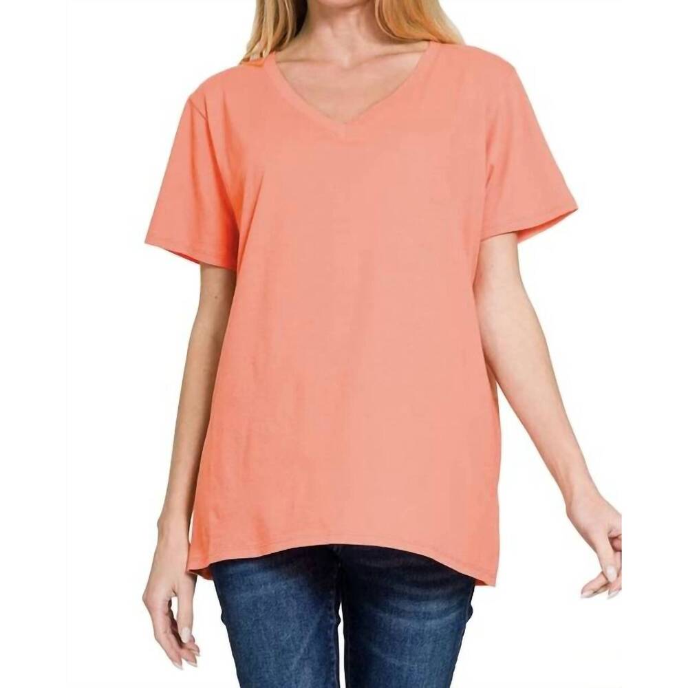NEW BLANK v-neck short sleeve shirt in bright coral